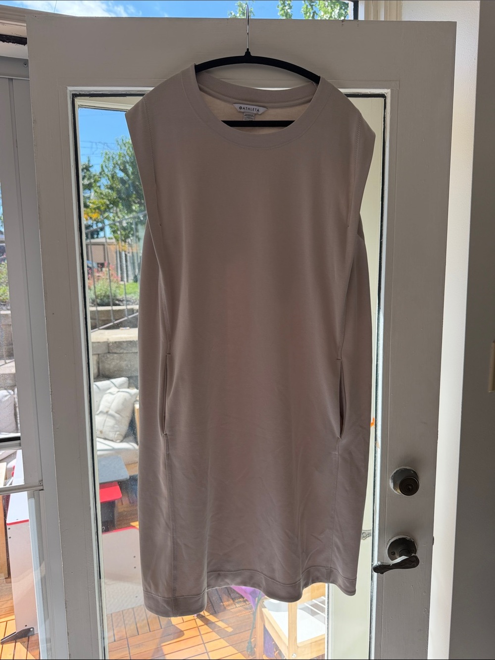 Athleta Sleeveless Shift Dress in Light Taupe